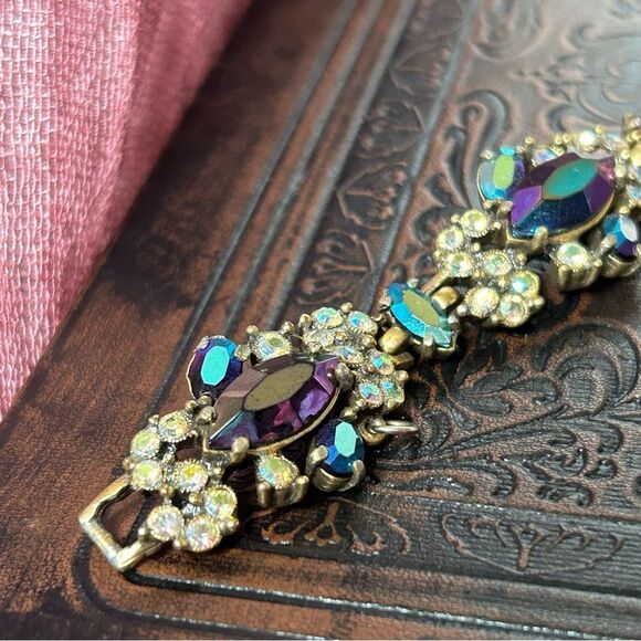 RARE Signed Vintage HOLLYCRAFT 1955 Purple Rhinestone Ornate Bracelet - Picture 5 of 6